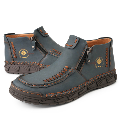 Men's Casual Leather Hand-Stitched Comfortable Non-Slip Slip-On Driving Shoes