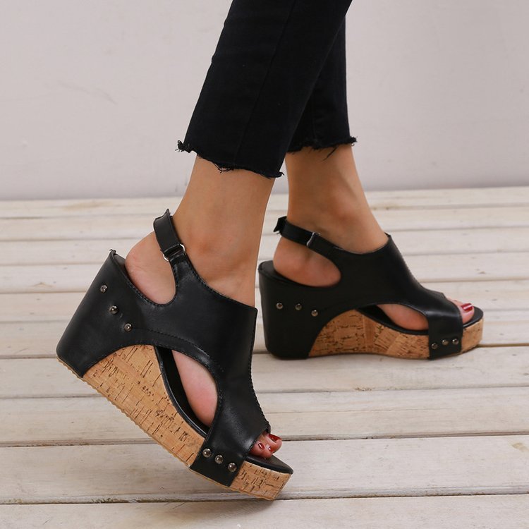 🔥Last Day Promotion 70% OFF🔥Women's Vintage Platform Sandals, Peep Toe Side Cut Out Slingback Casual Shoes, Summer Comfy Wedge Shoes