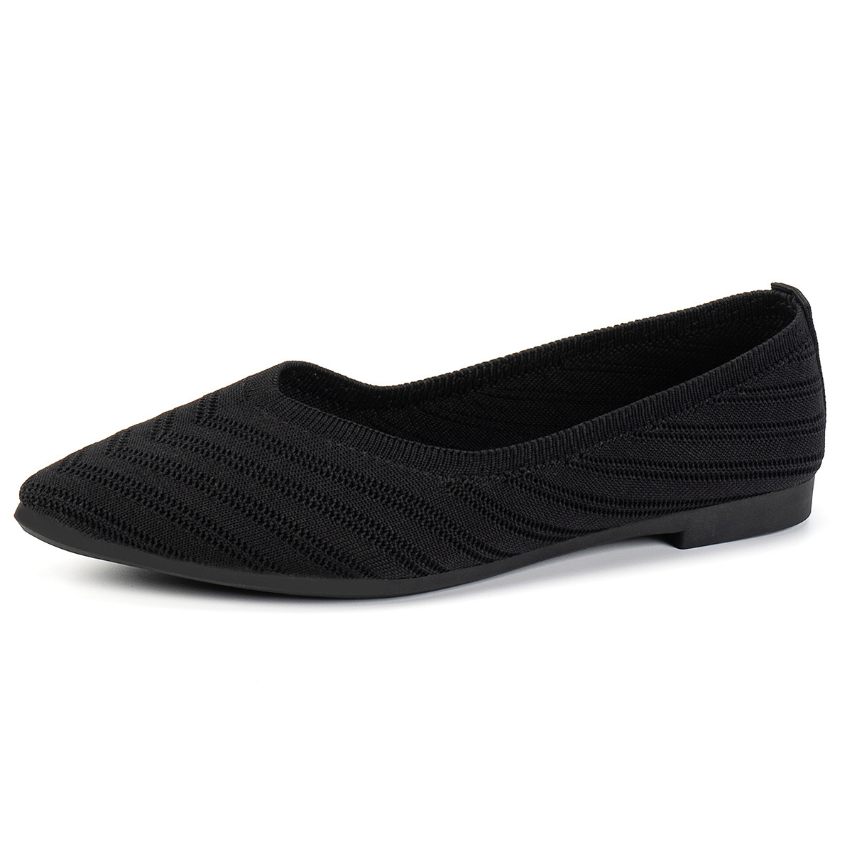 🔥Last Day Promotion 70% OFF🔥Women's Pointed Toe Flat Shoes, Solid Color Knitted Slip On Shoes, Casual Breathable Ballet Flats
