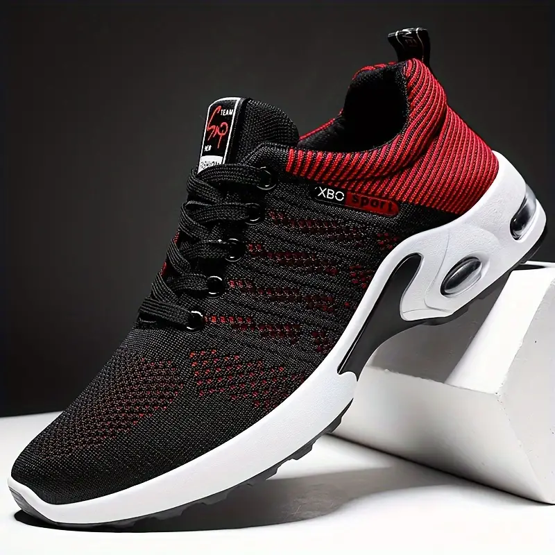Men's Trendy Woven Knit Breathable Running Shoes, Comfy Non Slip Lace Up Soft Sole Sneakers For Men's Outdoor Activities