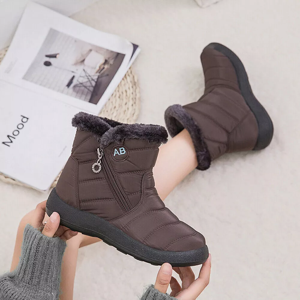 Winter Waterproof Women Shoes Snow Boots Fur-lined Slip On Warm Ankle Size