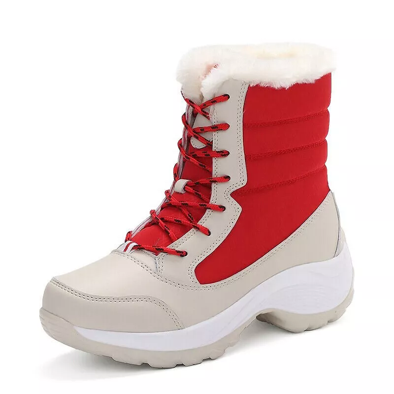 Waterproof Winter Women Shoes Snow Boots Fur-lined Warm Slipon Casual Ankle Size