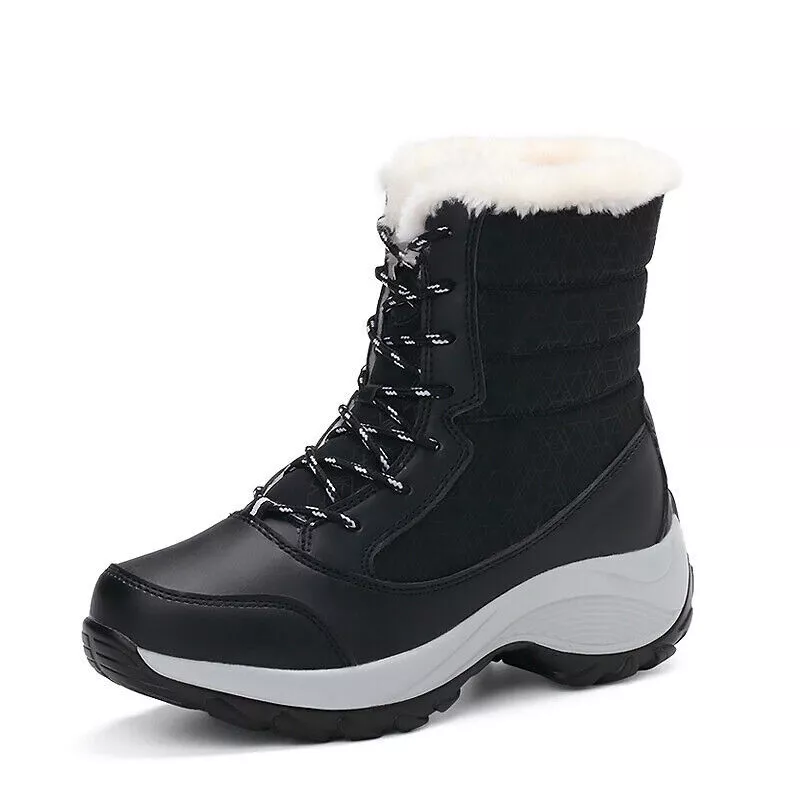 Waterproof Winter Women Shoes Snow Boots Fur-lined Warm Slipon Casual Ankle Size