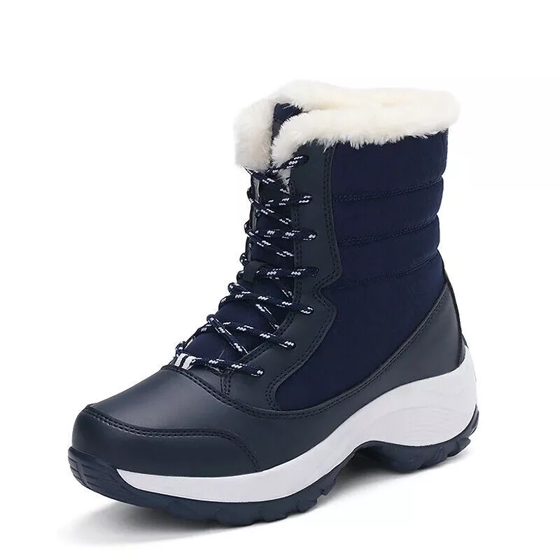 Waterproof Winter Women Shoes Snow Boots Fur-lined Warm Slipon Casual Ankle Size