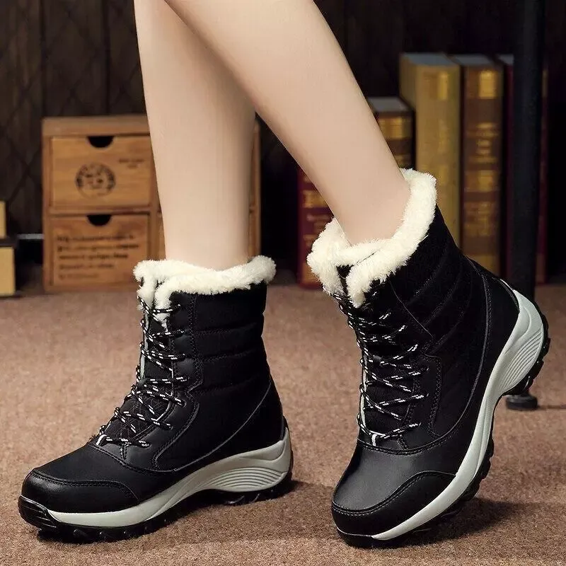 Waterproof Winter Women Shoes Snow Boots Fur-lined Warm Slipon Casual Ankle Size