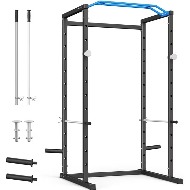 Power Rack Cage with 11 Adjustable Heights, 1600lbs Capacity Multi-Functional Squat Rack for Home Gym