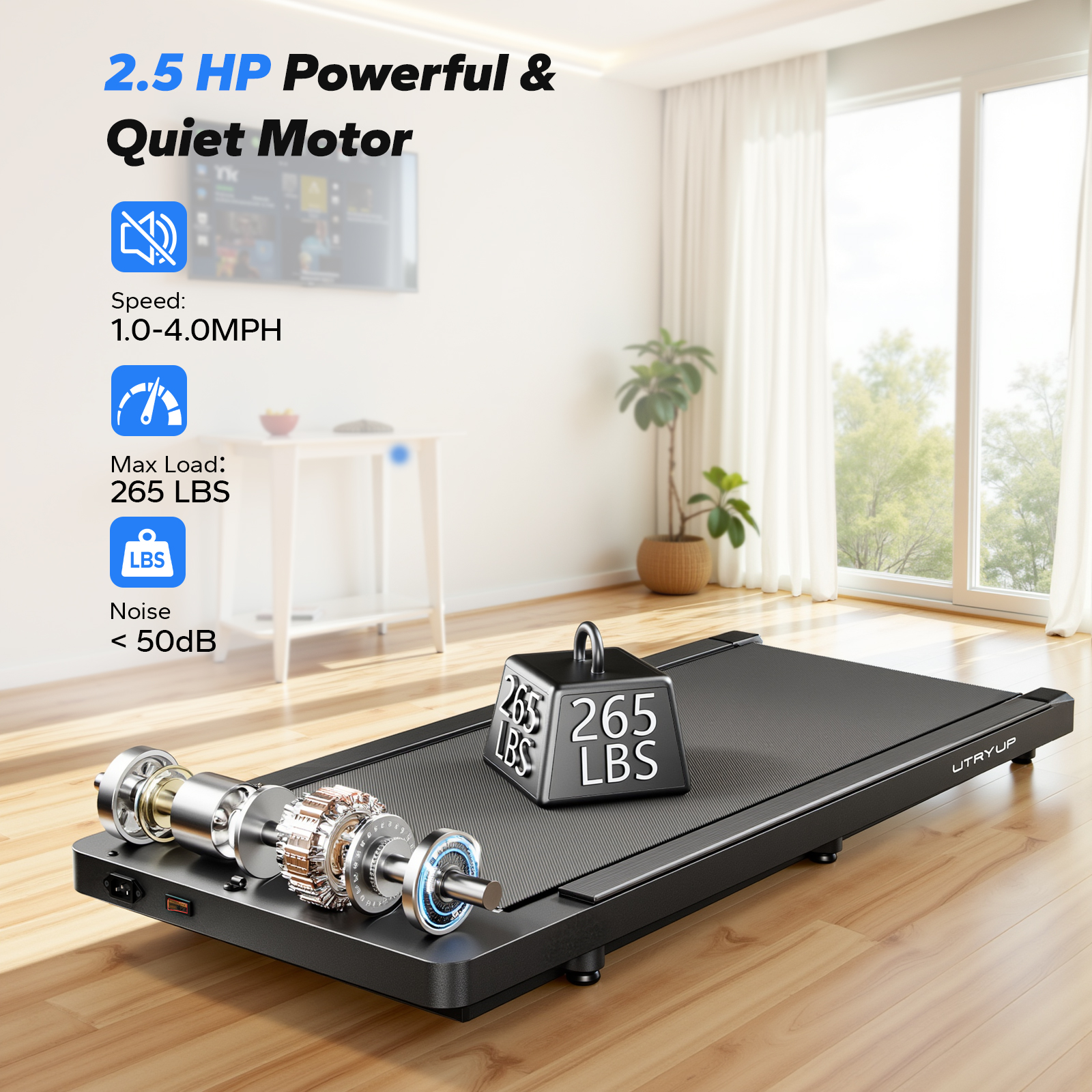 2.5 HP Walking Pad, Under Desk Exercise Treadmill with APP, Remote Control, LED Display, 1.0-4.0 MPH, Black