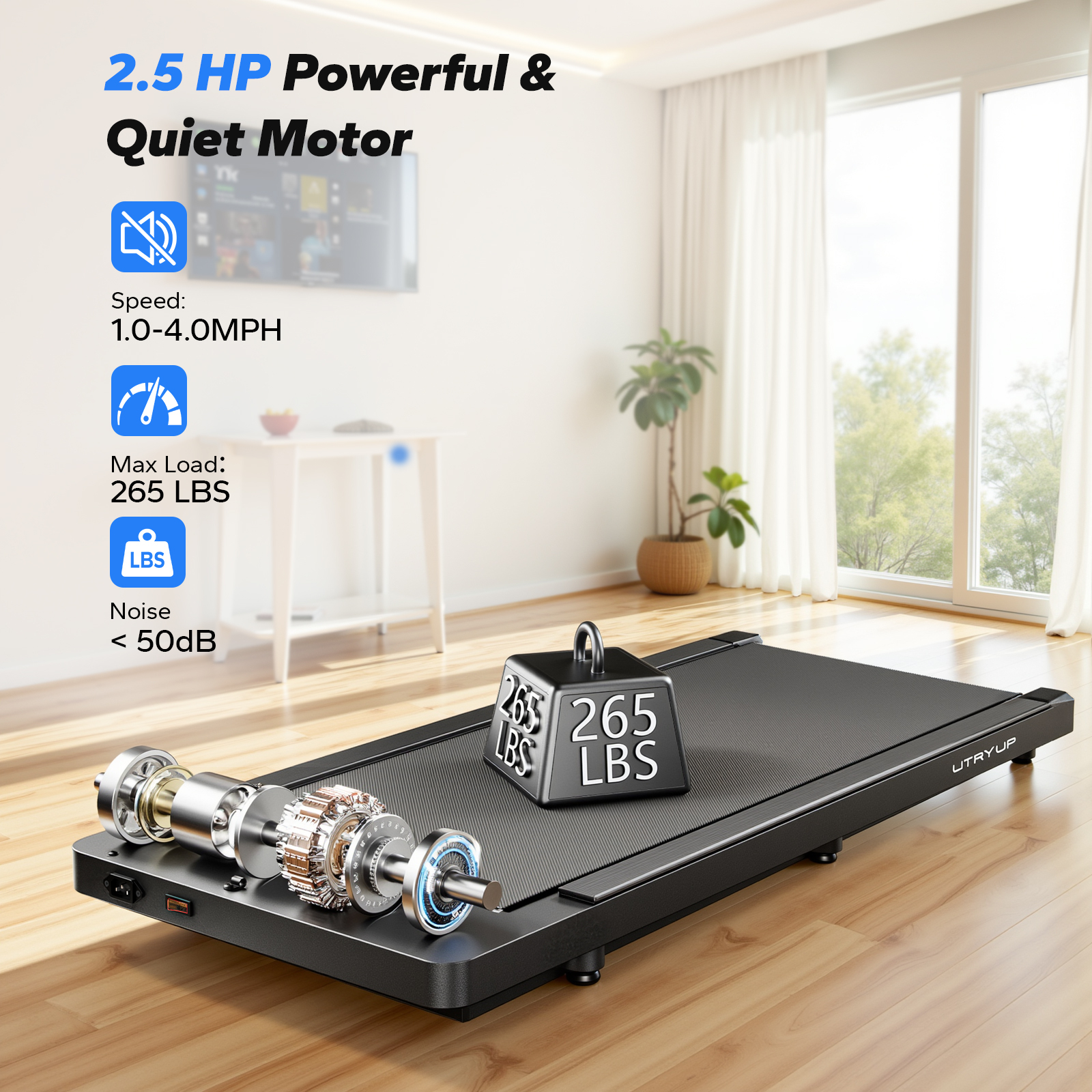 2.5 HP Walking Pad, Under Desk Exercise Treadmill with APP, Remote Control, LED Display, 1.0-4.0 MPH, Black