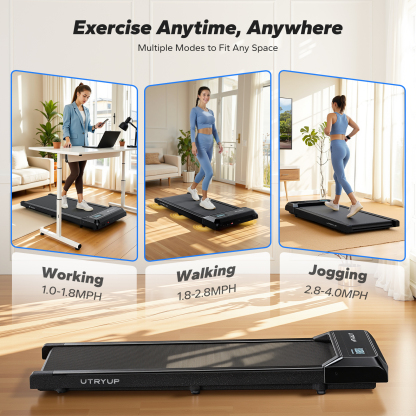2.5 HP Walking Pad, Under Desk Exercise Treadmill with APP, Remote Control, LED Display, 1.0-4.0 MPH, Black