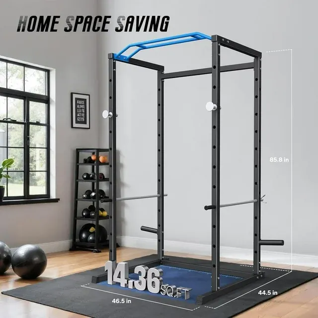 Power Rack Cage with 11 Adjustable Heights, 1600lbs Capacity Multi-Functional Squat Rack for Home Gym