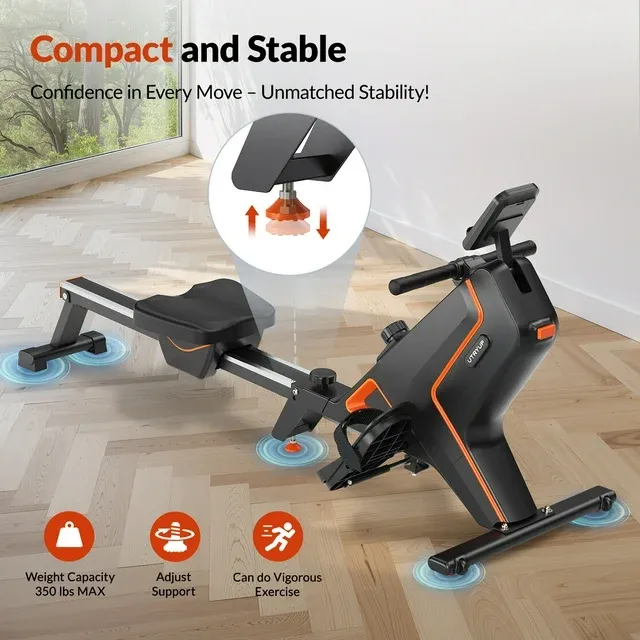 UTRYUP Magnetic Rowing Machines for Home, 16 Levels of Quiet Resistance Foldable Compact Rowing Machine 350 LB Weight Capacity with Bluetooth, App Supported, Tablet Holder