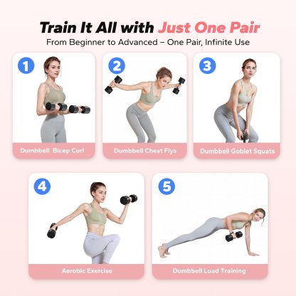 MERACH 4-in-1 Adjustable Dumbbells, 2-Pack, Each 2.2/4.4/6.6/8.8 lbs, Hand Weights for Women, for Home Fitness Training, Black