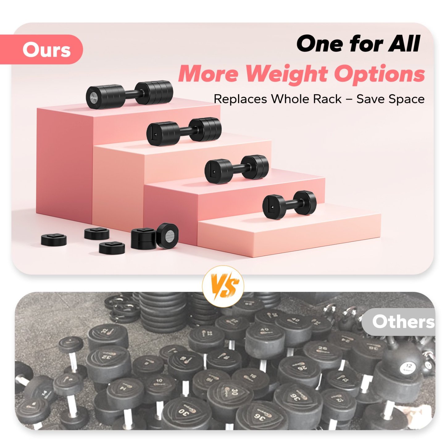 MERACH 4-in-1 Adjustable Dumbbells, 2-Pack, Each 2.2/4.4/6.6/8.8 lbs, Hand Weights for Women, for Home Fitness Training, Black