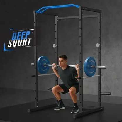 Power Rack Cage with 11 Adjustable Heights, 1600lbs Capacity Multi-Functional Squat Rack for Home Gym