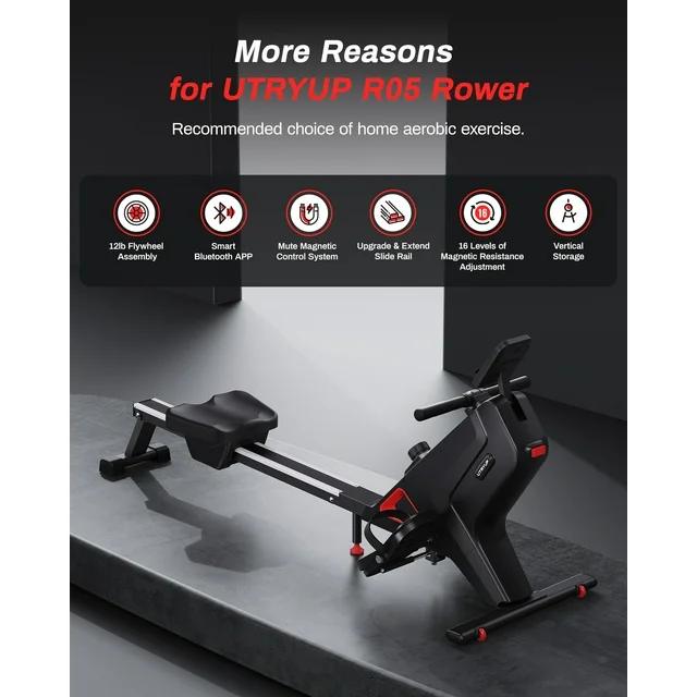 UTRYUP Magnetic Rowing Machines for Home, 16 Levels of Quiet Resistance Foldable Compact Rowing Machine 350 LB Weight Capacity with Bluetooth, App Supported, Tablet Holder
