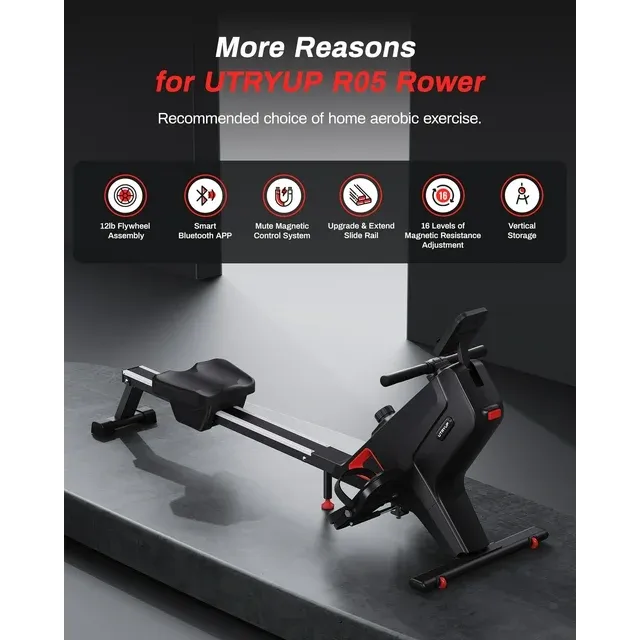 UTRYUP Magnetic Rowing Machines for Home, 16 Levels of Quiet Resistance Foldable Compact Rowing Machine 350 LB Weight Capacity with Bluetooth, App Supported, Tablet Holder