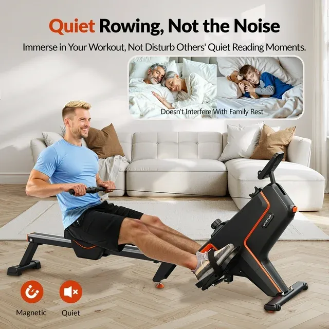 UTRYUP Magnetic Rowing Machines for Home, 16 Levels of Quiet Resistance Foldable Compact Rowing Machine 350 LB Weight Capacity with Bluetooth, App Supported, Tablet Holder