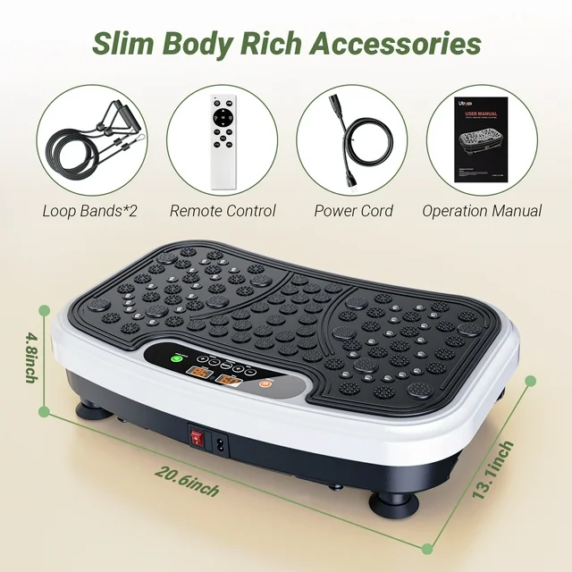 Vibration Plate Exercise Machine 330lbs Capacity, Full Body Workout Vibration Fitness Platform with Loop Bands and Remote Control for Lymphatic Drainage