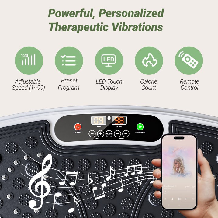 Vibration Plate Exercise Machine 330lbs Capacity, Full Body Workout Vibration Fitness Platform with Loop Bands and Remote Control for Lymphatic Drainage