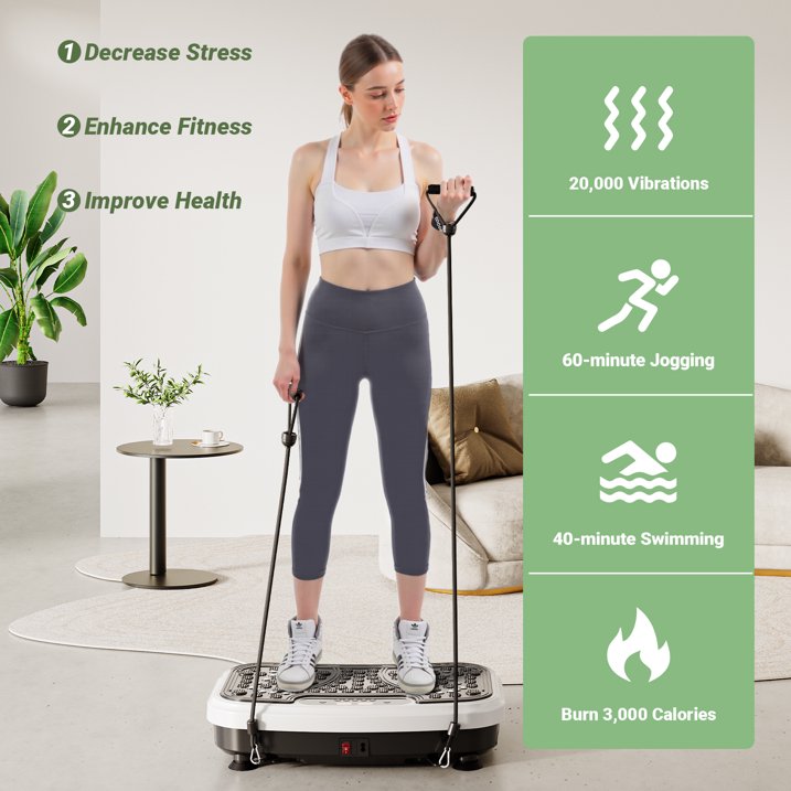 Vibration Plate Exercise Machine 330lbs Capacity, Full Body Workout Vibration Fitness Platform with Loop Bands and Remote Control for Lymphatic Drainage