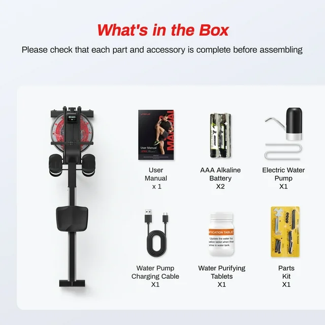 UTRYUP Water Rowing Machines, 16 Levels of Quiet Resistance Foldable Compact Rowing Machine 350 LB Weight Capacity with Bluetooth, App Supported, Tablet Holder