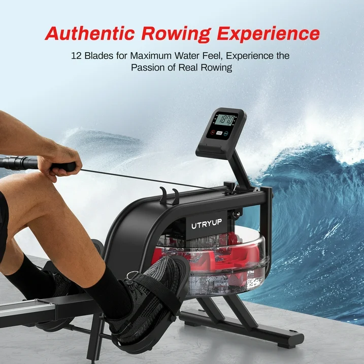 UTRYUP Water Rowing Machines, 16 Levels of Quiet Resistance Foldable Compact Rowing Machine 350 LB Weight Capacity with Bluetooth, App Supported, Tablet Holder