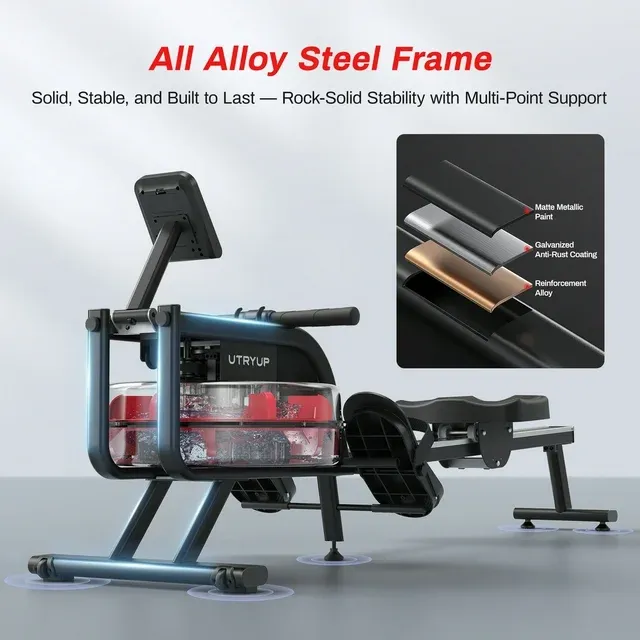 UTRYUP Water Rowing Machines, 16 Levels of Quiet Resistance Foldable Compact Rowing Machine 350 LB Weight Capacity with Bluetooth, App Supported, Tablet Holder