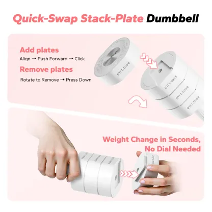 MERACH 4-in-1 Adjustable Dumbbells, 2-Pack, Each 2.2/4.4/6.6/8.8 lbs, Hand Weights for Women, for Home Fitness Training, White