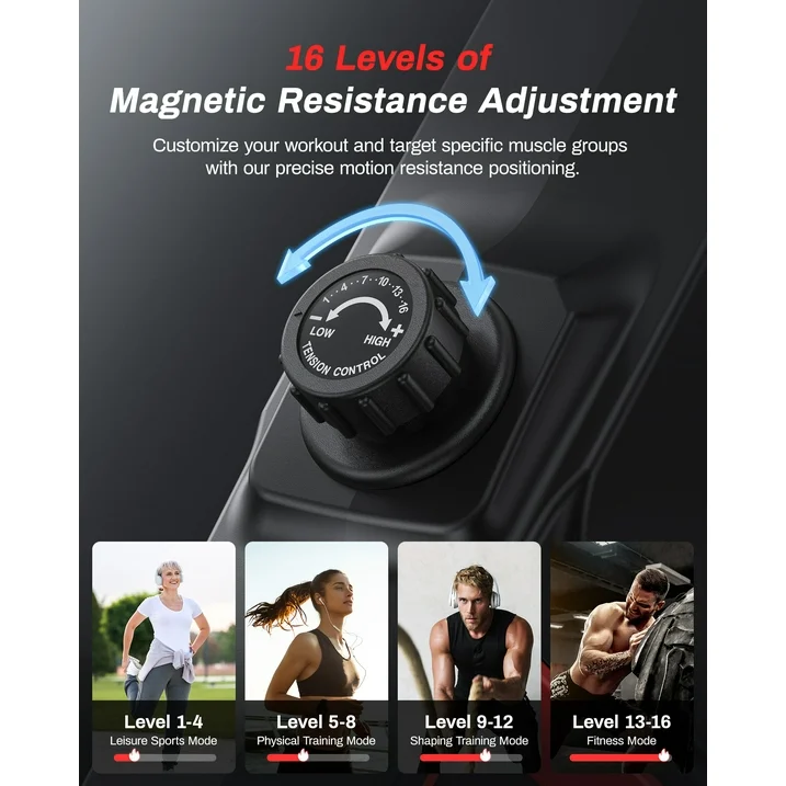 UTRYUP Magnetic Rowing Machines for Home, 16 Levels of Quiet Resistance Foldable Compact Rowing Machine 350 LB Weight Capacity with Bluetooth, App Supported, Tablet Holder