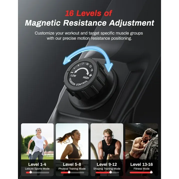 UTRYUP Magnetic Rowing Machines for Home, 16 Levels of Quiet Resistance Foldable Compact Rowing Machine 350 LB Weight Capacity with Bluetooth, App Supported, Tablet Holder