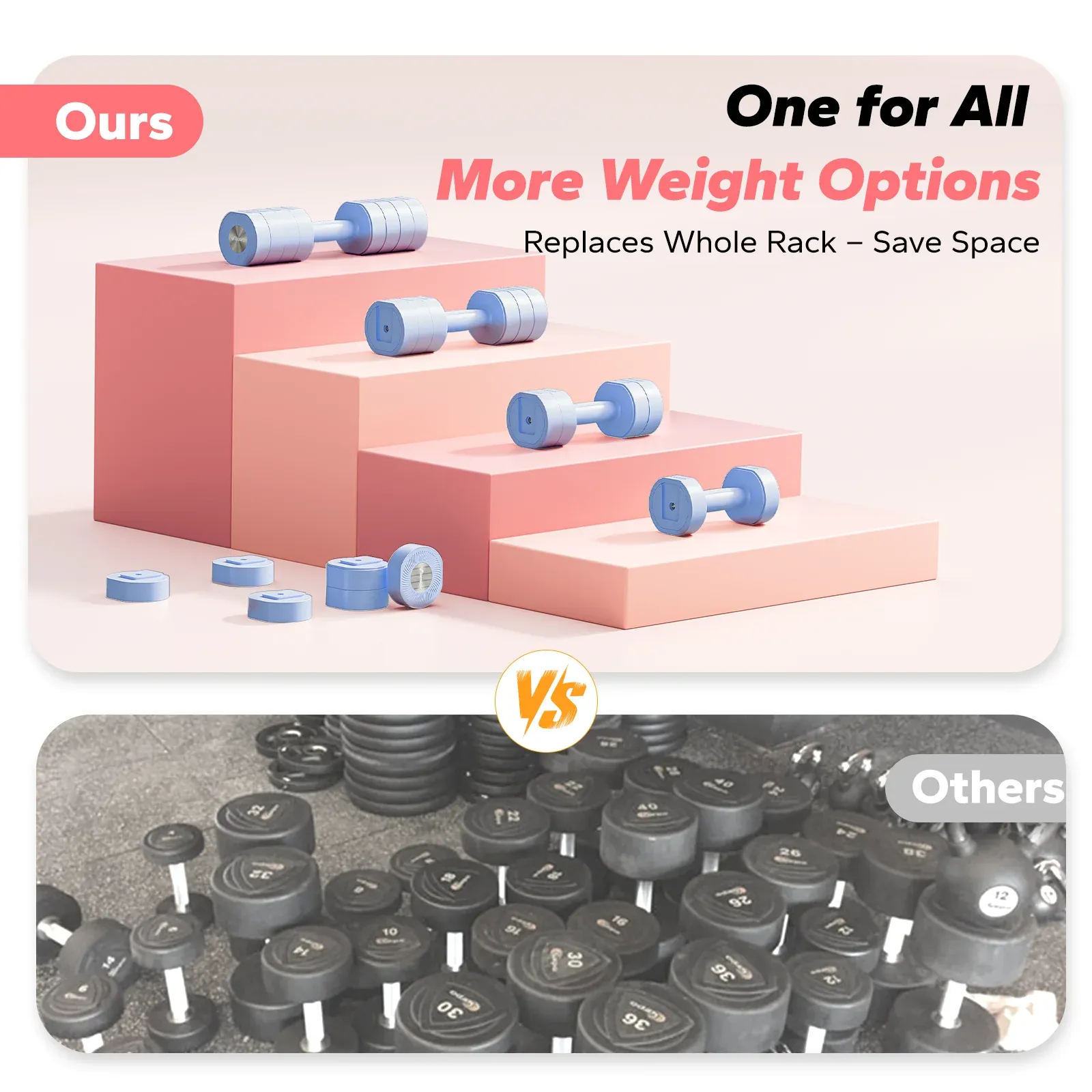 MERACH 4-in-1 Adjustable Dumbbells, 2-Pack, Each 2.2/4.4/6.6/8.8 lbs, Hand Weights for Women, for Home Fitness Training, Black