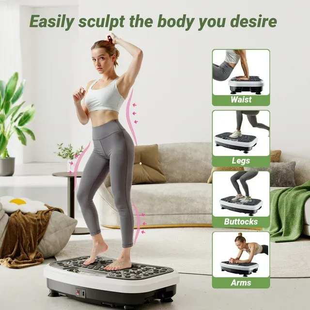 Vibration Plate Exercise Machine 330lbs Capacity, Full Body Workout Vibration Fitness Platform with Loop Bands and Remote Control for Lymphatic Drainage