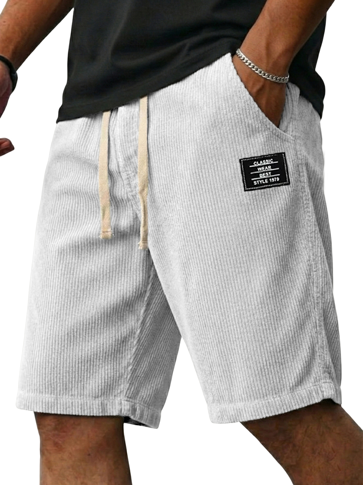 Classic Corduroy Embroidered Patchwork Shorts