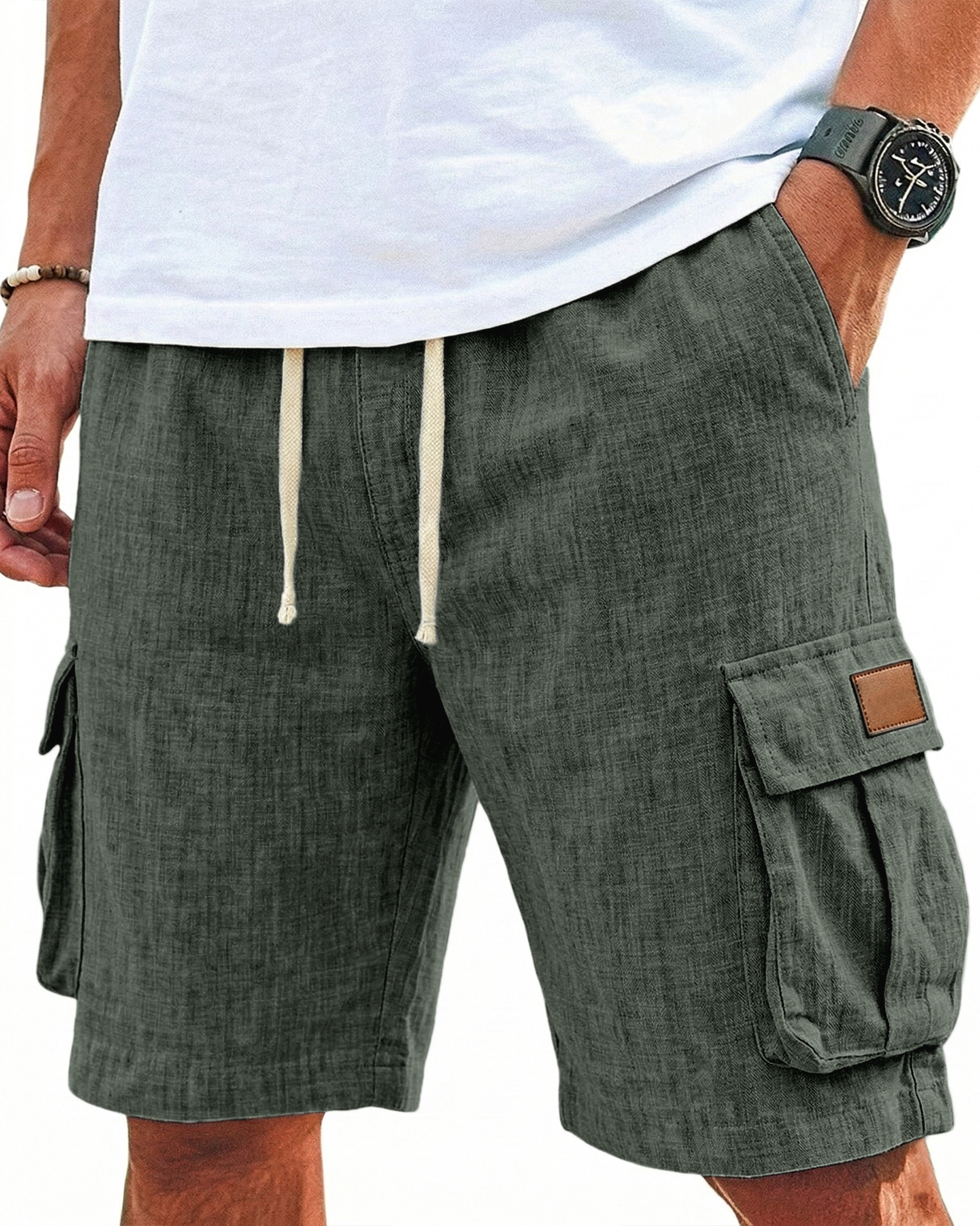 Breathable Cotton and Linen Multi-pocket Shorts
