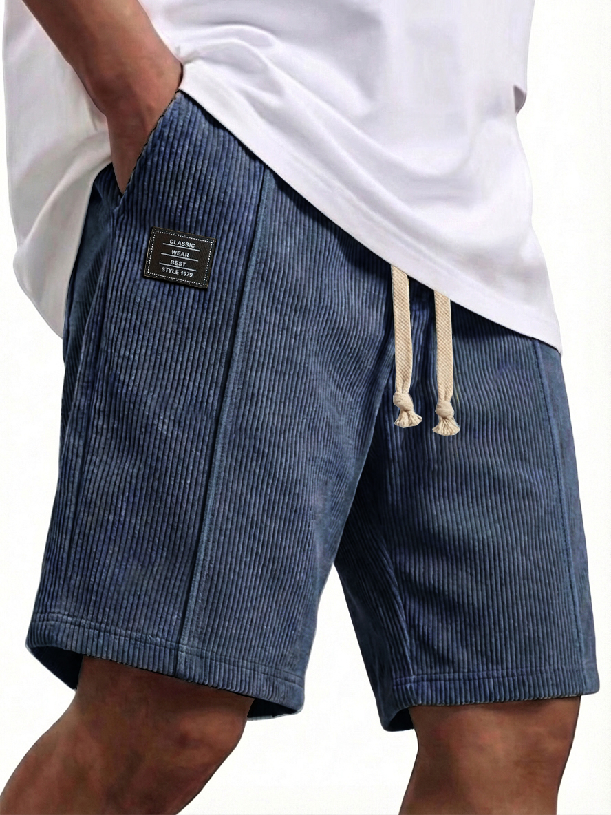 Men's Corduroy Constructed Shorts with Elastic Waist Drawstring Casual Summer Beach Shorts