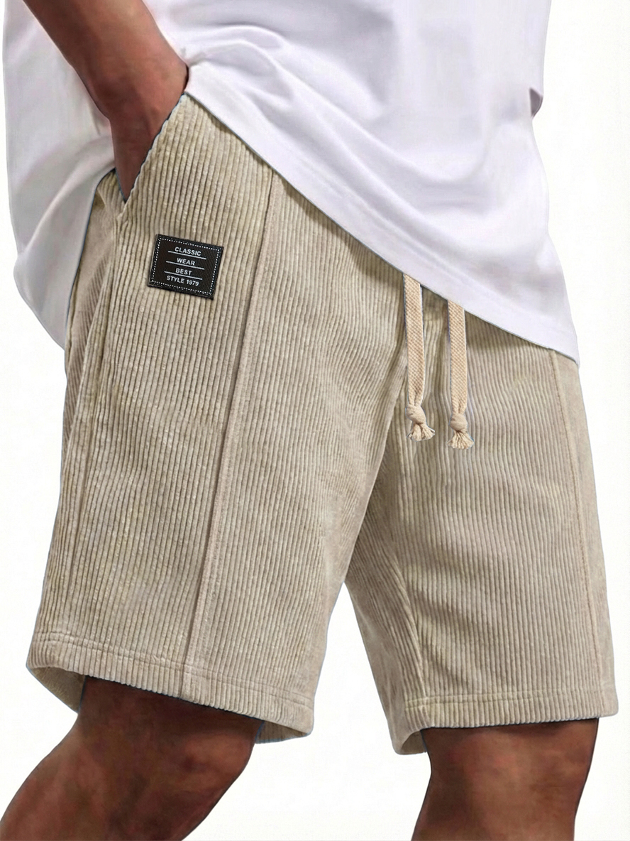 Men's Corduroy Constructed Shorts with Elastic Waist Drawstring Casual Summer Beach Shorts