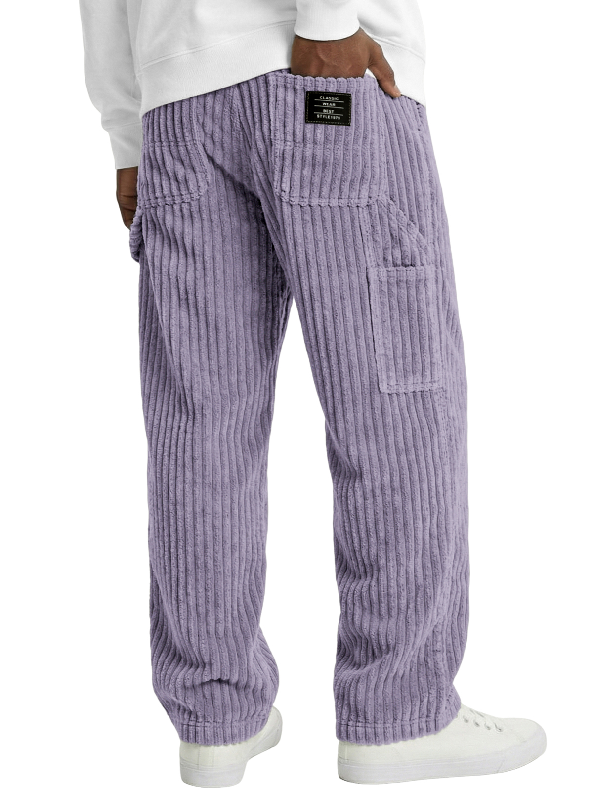 Men's Vintage Practical Corduroy Trousers with Multiple Pockets and Embroidered Label