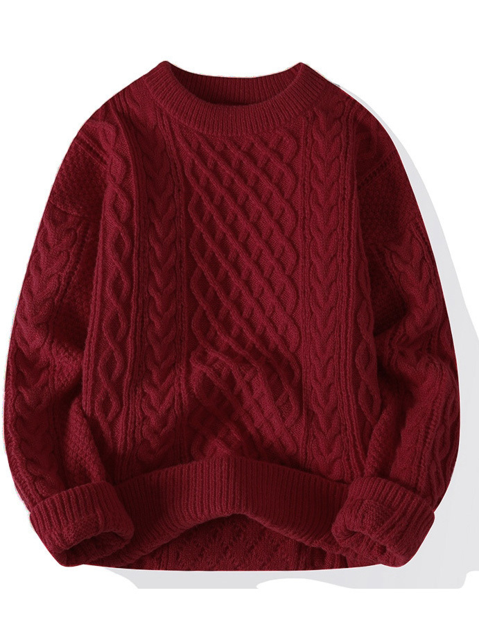 Men's Jacquard Textured Crewneck Knit Sweater