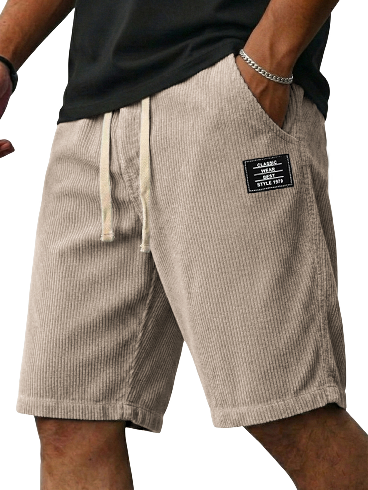 Classic Corduroy Embroidered Patchwork Shorts