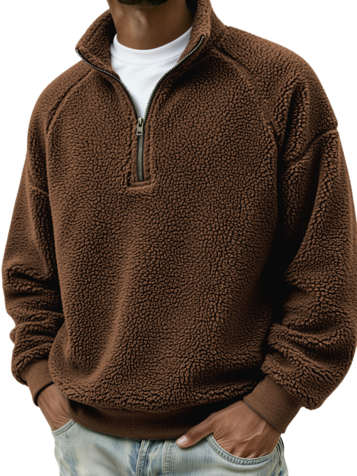 Men's Comfort Sherpa Quarter Zip Warm Pullover Polo Shirt
