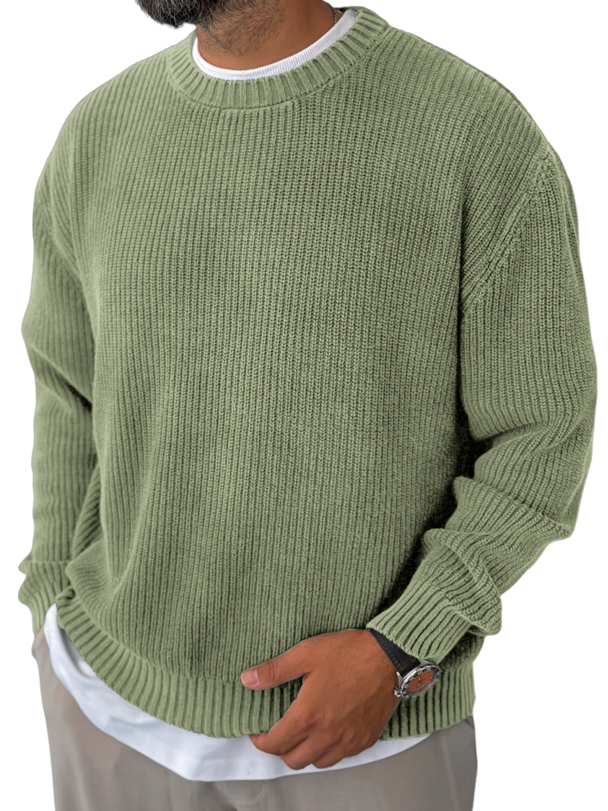Men's Knitted Solid Color Basic Pullover Sweater