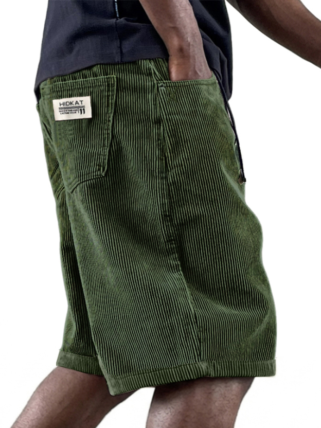 Men's Casual Retro Multi Pocket Embroidered Logo Workwear Corduroy Shorts