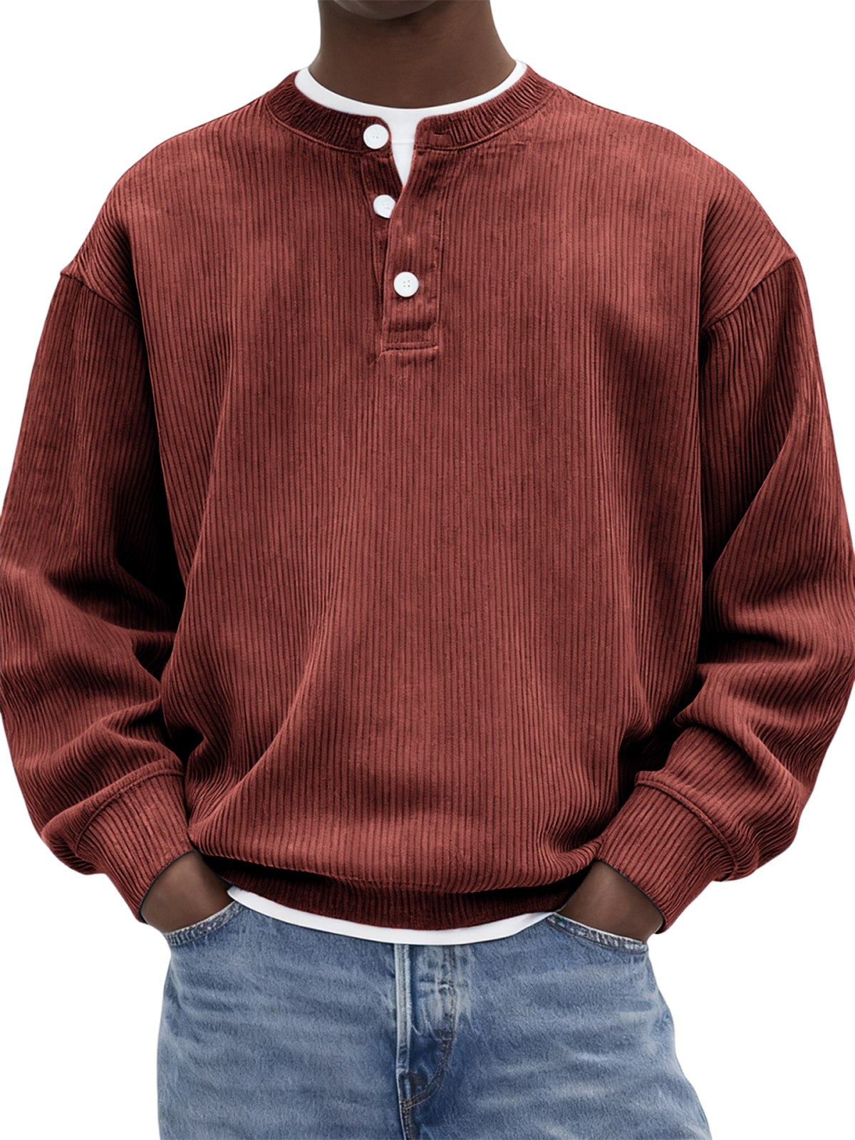 Men's Stylish Corduroy Ribbed Pullover Henley