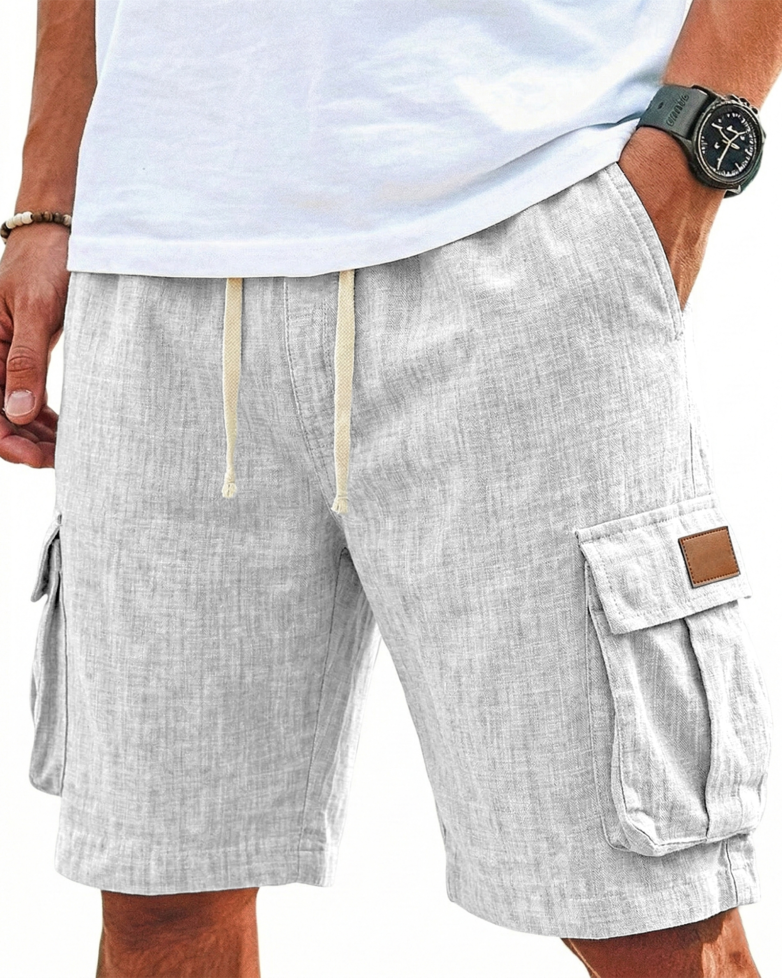 Breathable Cotton and Linen Multi-pocket Shorts