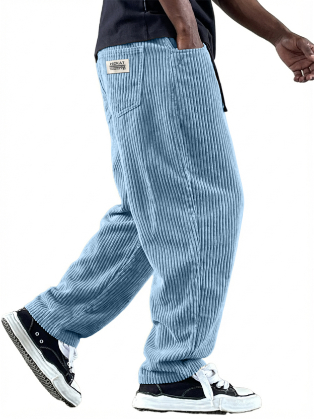 Men's Simple Casual Multi-Pocket Workwear Embroidered Logo Corduroy Pants