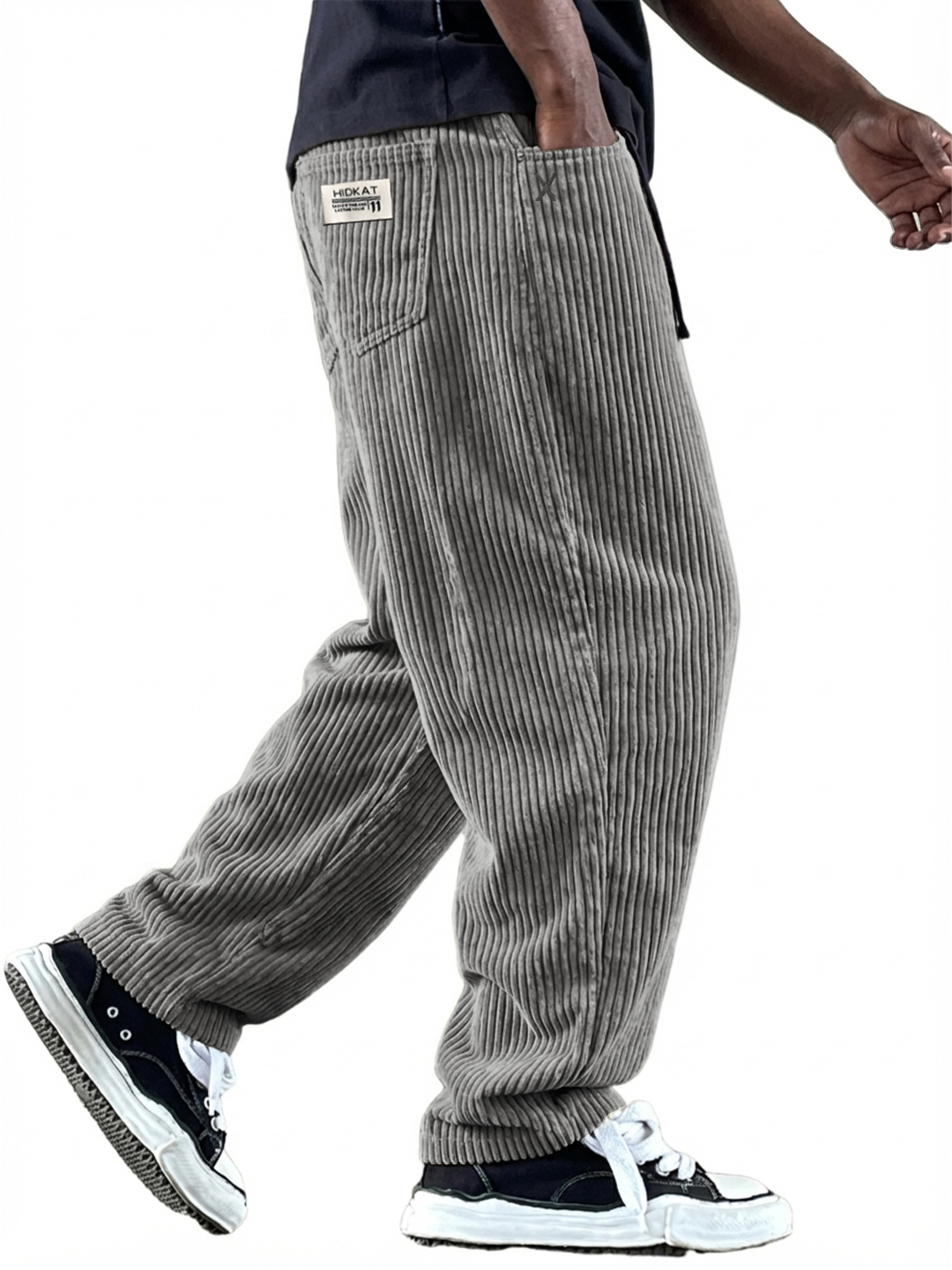 Men's Simple Casual Multi-Pocket Workwear Embroidered Logo Corduroy Pants