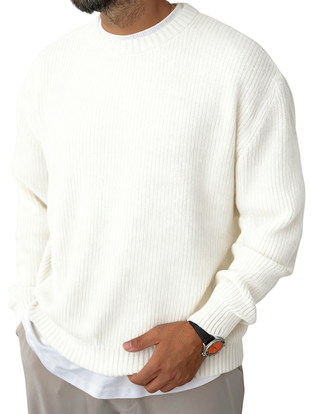 Men's Knitted Solid Color Basic Pullover Sweater
