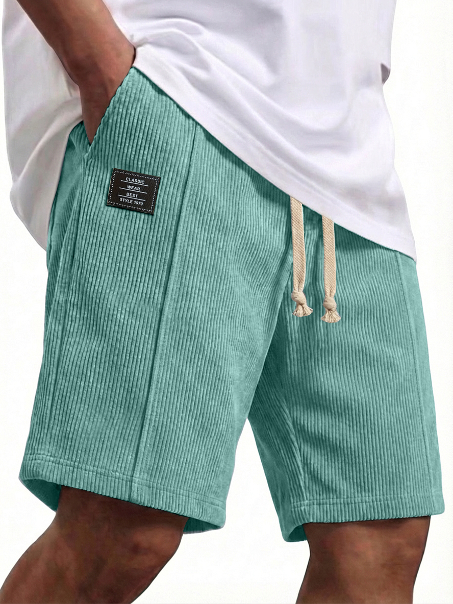 Men's Corduroy Constructed Shorts with Elastic Waist Drawstring Casual Summer Beach Shorts