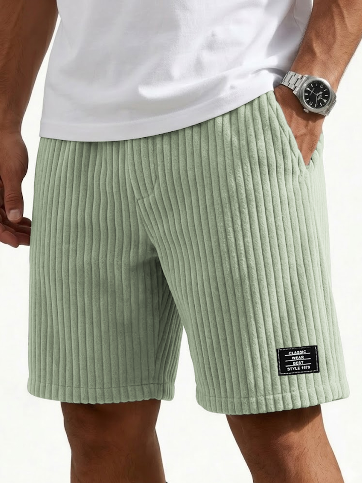 Men's Ribbed Fashion Shorts with Embroidered Design