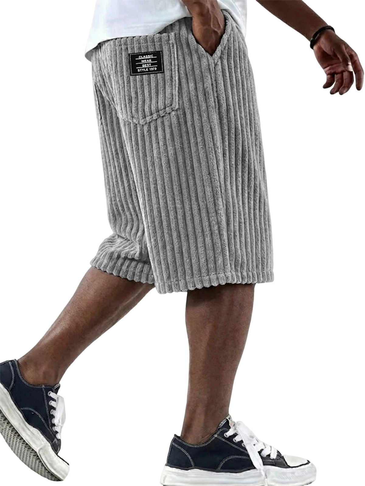 Stylish Corduroy Comfort Shorts with Embroidery Design